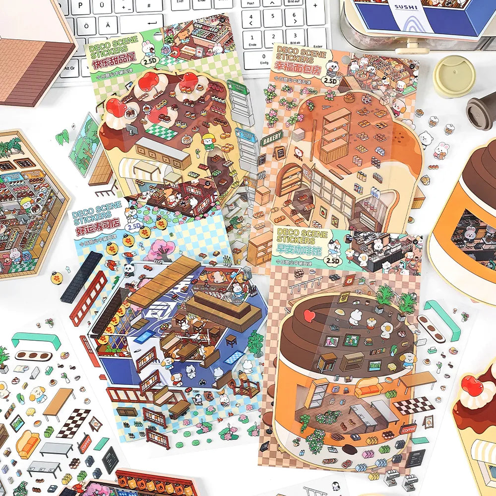 Pack de Stickers 3D Kawaii – Thèmes Sushi, Café, Boulangerie & Desserts