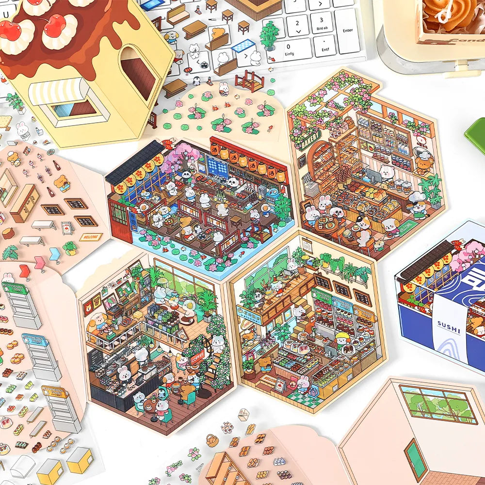 Pack de Stickers 3D Kawaii – Thèmes Sushi, Café, Boulangerie & Desserts