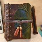 Carnet en cuir relié feuille de lotus – Carnet en cuir fait main, cadeau de Noël et du Nouvel An, cadeau de fêtes