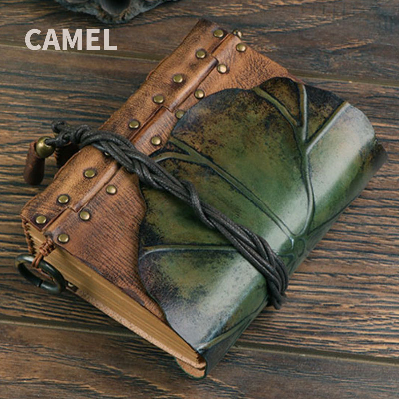 Carnet en cuir relié feuille de lotus – Carnet en cuir fait main, cadeau de Noël et du Nouvel An, cadeau de fêtes