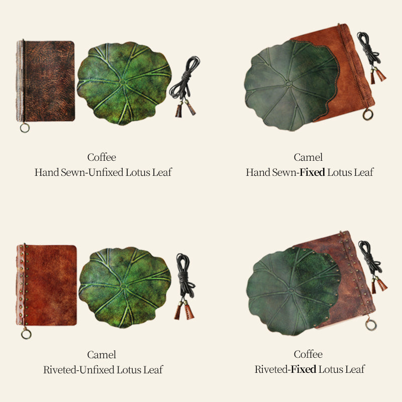 Carnet en cuir relié feuille de lotus – Carnet en cuir fait main, cadeau de Noël et du Nouvel An, cadeau de fêtes