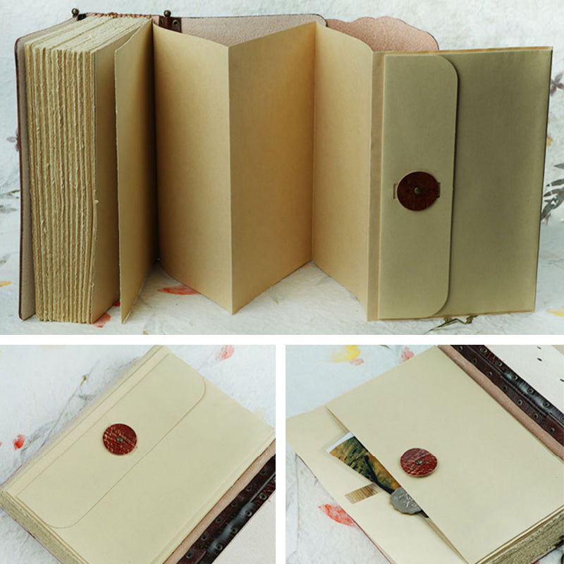 Carnet en cuir relié feuille de lotus – Carnet en cuir fait main, cadeau de Noël et du Nouvel An, cadeau de fêtes