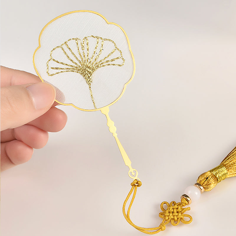 Marque-page fleur en métal – Marque-pages brodés à pompons inspirés des éventails | Cadeau idéal pour les amoureux des livres