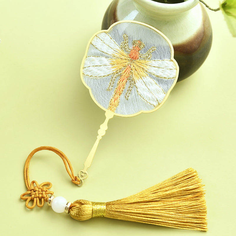 Marque-page fleur en métal – Marque-pages brodés à pompons inspirés des éventails | Cadeau idéal pour les amoureux des livres