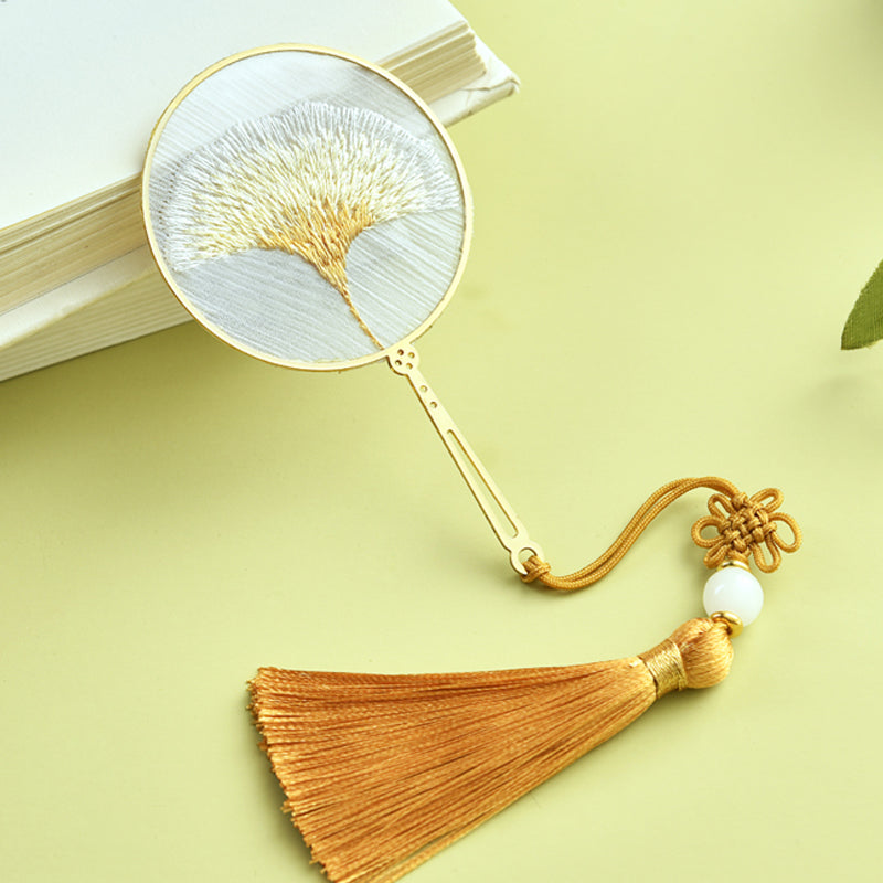 Marque-page fleur en métal – Marque-pages brodés à pompons inspirés des éventails | Cadeau idéal pour les amoureux des livres