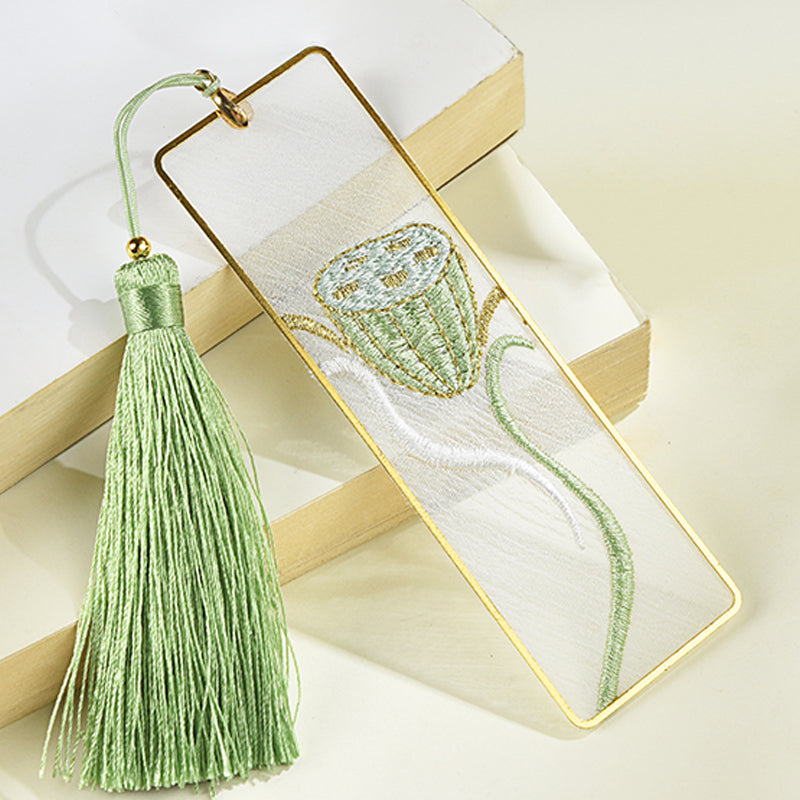 Marque-page fleur en métal – Marque-pages brodés à pompons inspirés des éventails | Cadeau idéal pour les amoureux des livres