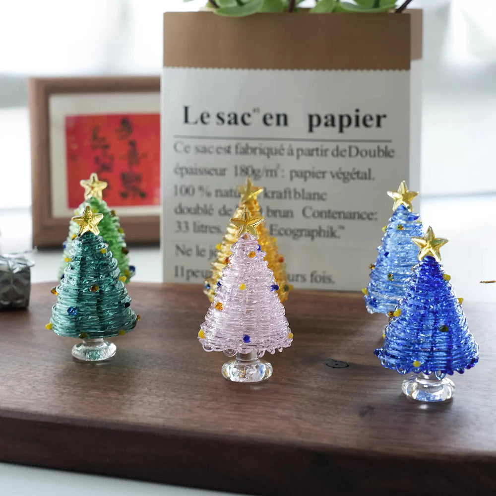 Mini figurine en verre en forme de sapin de Noël – Décoration de fêtes artisanale en verre