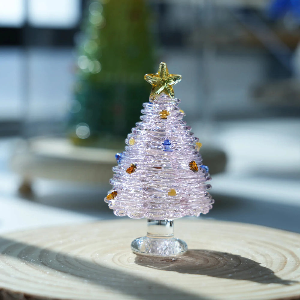 Mini figurine en verre en forme de sapin de Noël – Décoration de fêtes artisanale en verre