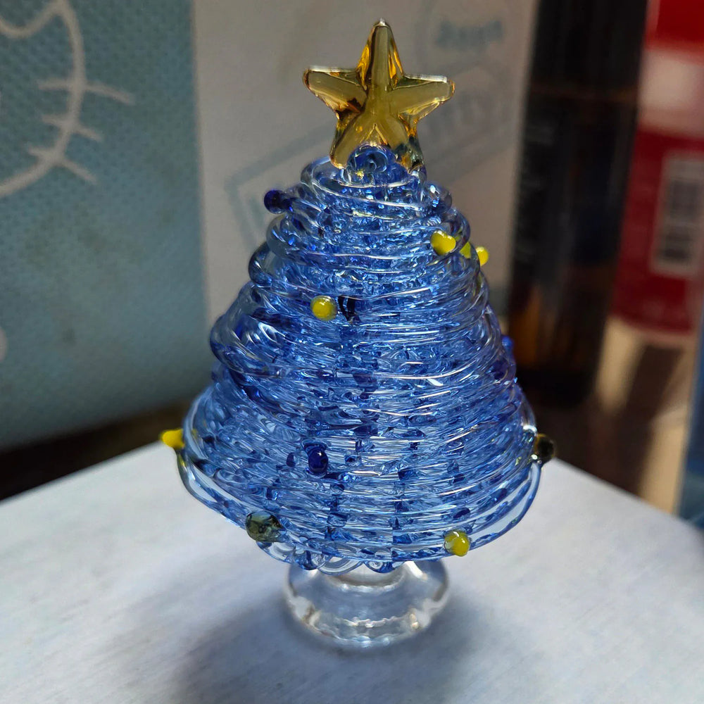 Mini figurine en verre en forme de sapin de Noël – Décoration de fêtes artisanale en verre