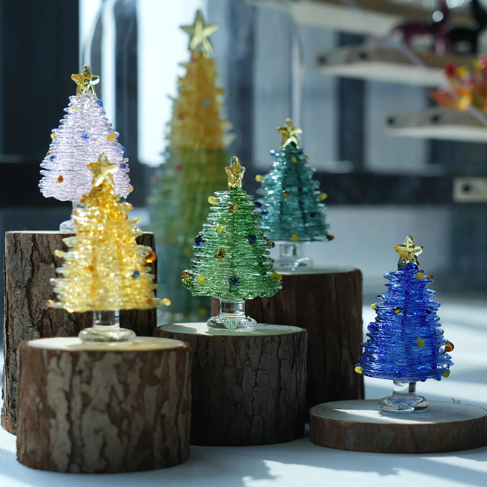 Mini figurine en verre en forme de sapin de Noël – Décoration de fêtes artisanale en verre