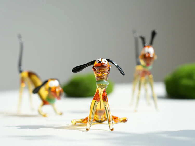 Mini Glass Dog Figurine – Handmade Artisan Glass Puppy, Tiny Glass Cute Desk Decor Gift