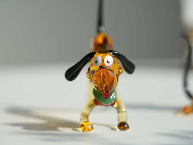 Mini Glass Dog Figurine – Handmade Artisan Glass Puppy, Tiny Glass Cute Desk Decor Gift