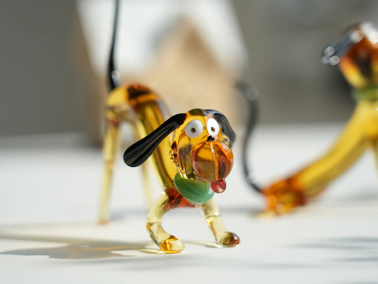 Mini Glass Dog Figurine – Handmade Artisan Glass Puppy, Tiny Glass Cute Desk Decor Gift