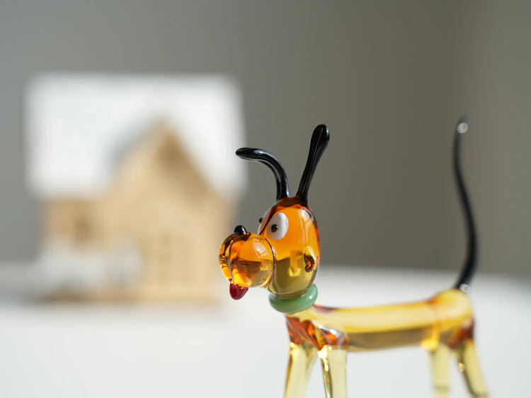 Mini Glass Dog Figurine – Handmade Artisan Glass Puppy, Tiny Glass Cute Desk Decor Gift