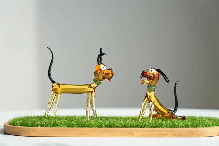 Mini Glass Dog Figurine – Handmade Artisan Glass Puppy, Tiny Glass Cute Desk Decor Gift