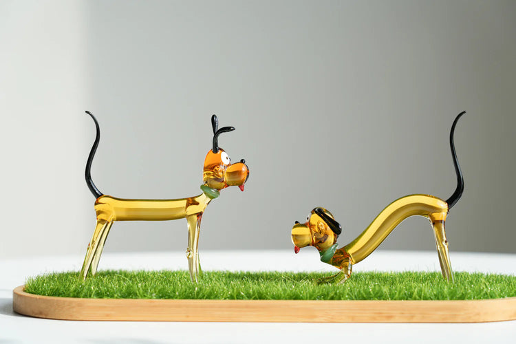 Mini Glass Dog Figurine – Handmade Artisan Glass Puppy, Tiny Glass Cute Desk Decor Gift
