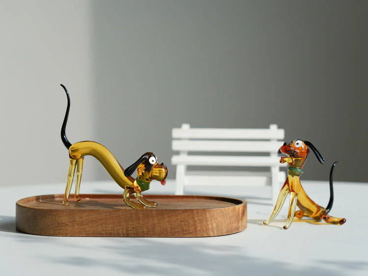 Mini Glass Dog Figurine – Handmade Artisan Glass Puppy, Tiny Glass Cute Desk Decor Gift