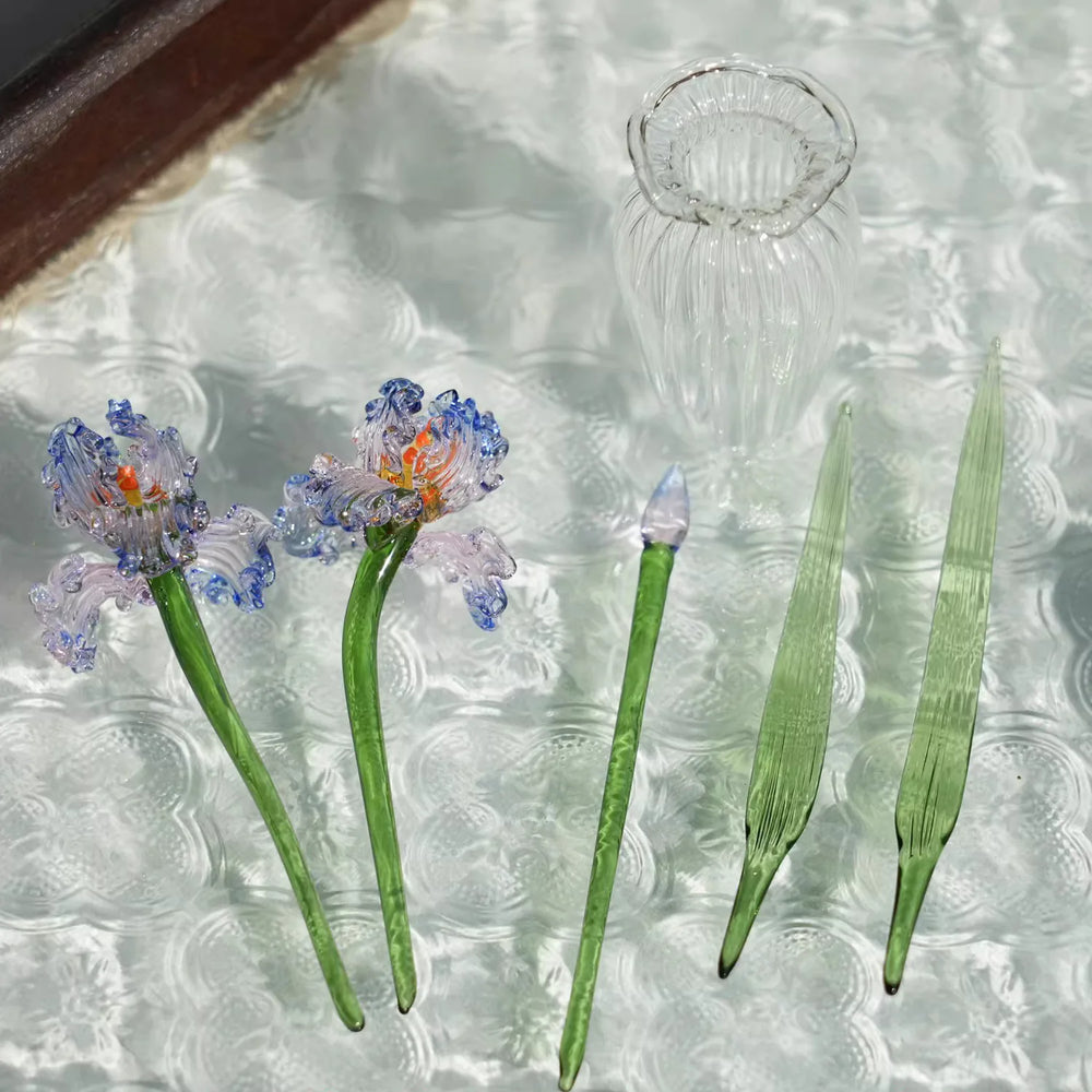 Mini handcrafted Tiny Glass Flower Iris Figurine