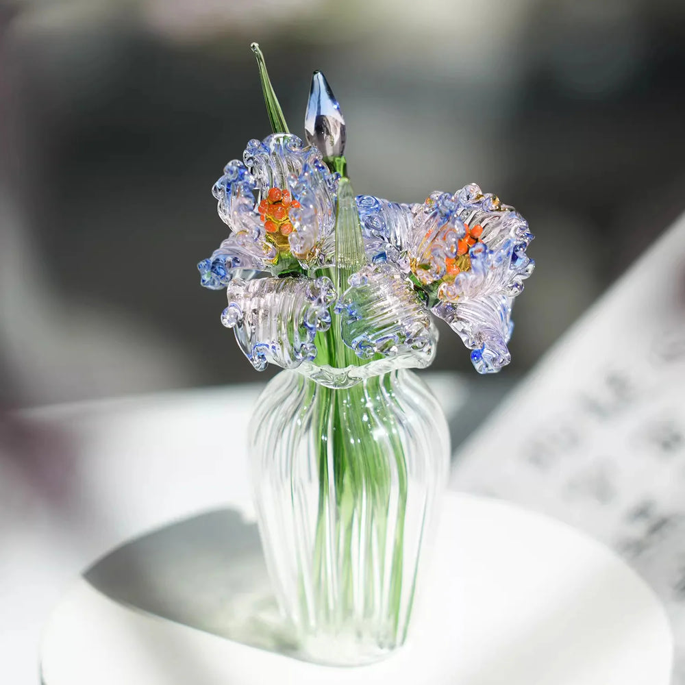 Mini handcrafted Tiny Glass Flower Iris Figurine