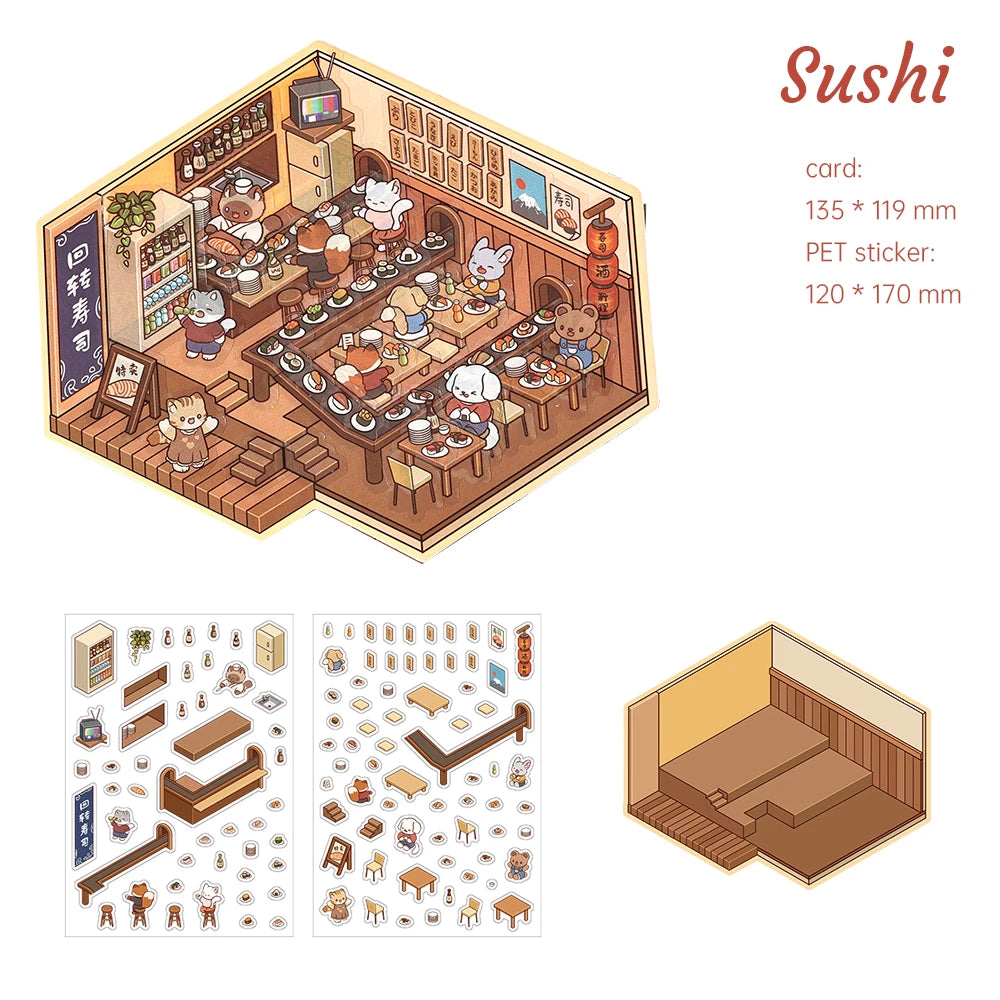 Autocollants de Scène Miniature 3D – Set de Scènes de Maison 3D DIY