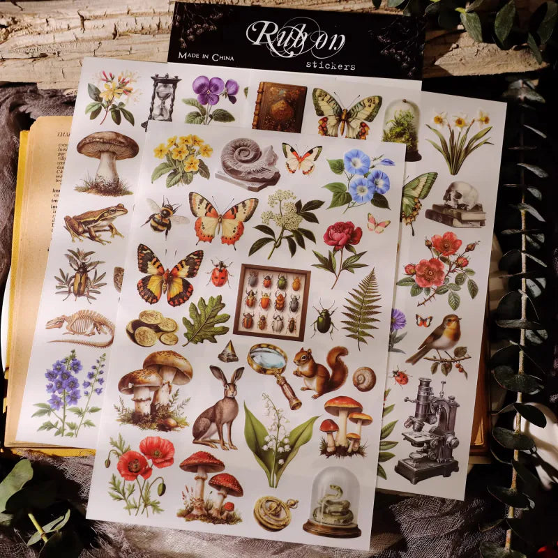 Nature Field Notes Rub-On Transfer Stickers | Forest Animals & Plants