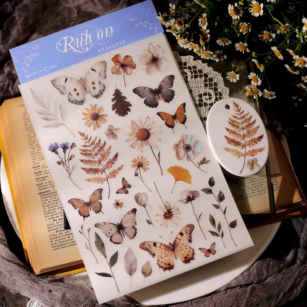 Naturtagebuch-Aufkleber zum Aufreiben | Botanische und Schmetterlingsmotive