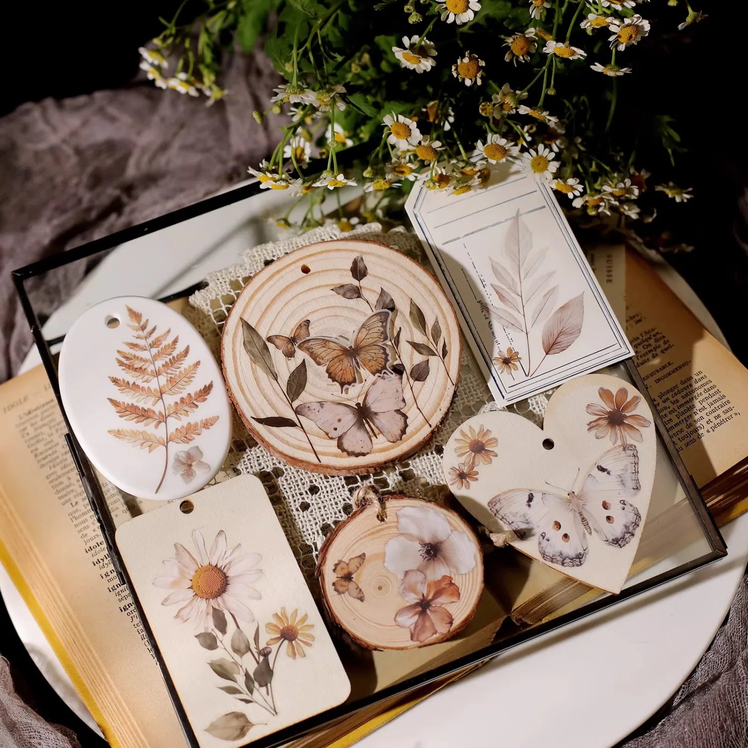 Autocollants à frotter pour carnet de nature | Motifs botaniques et papillons