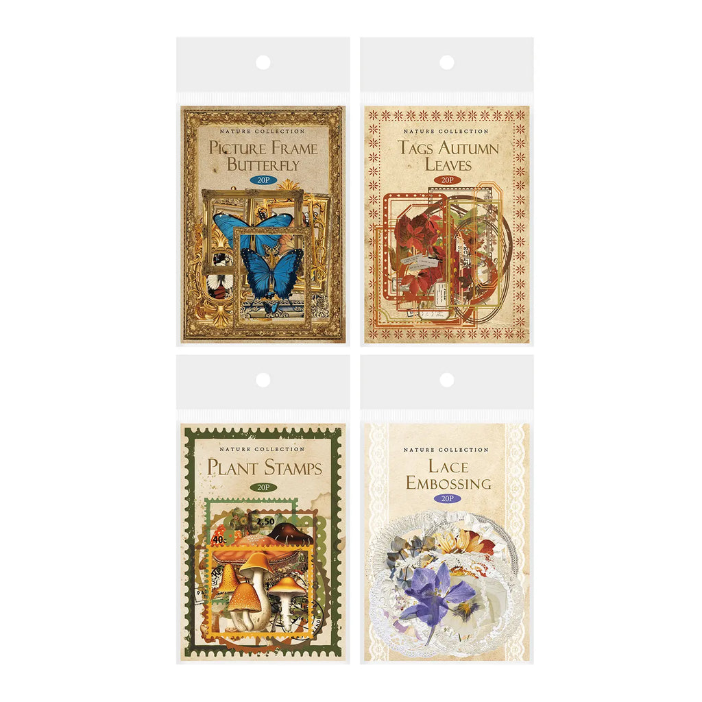 Autocollants PET de la série Nature – Feuilles et papillons, style tampon floral