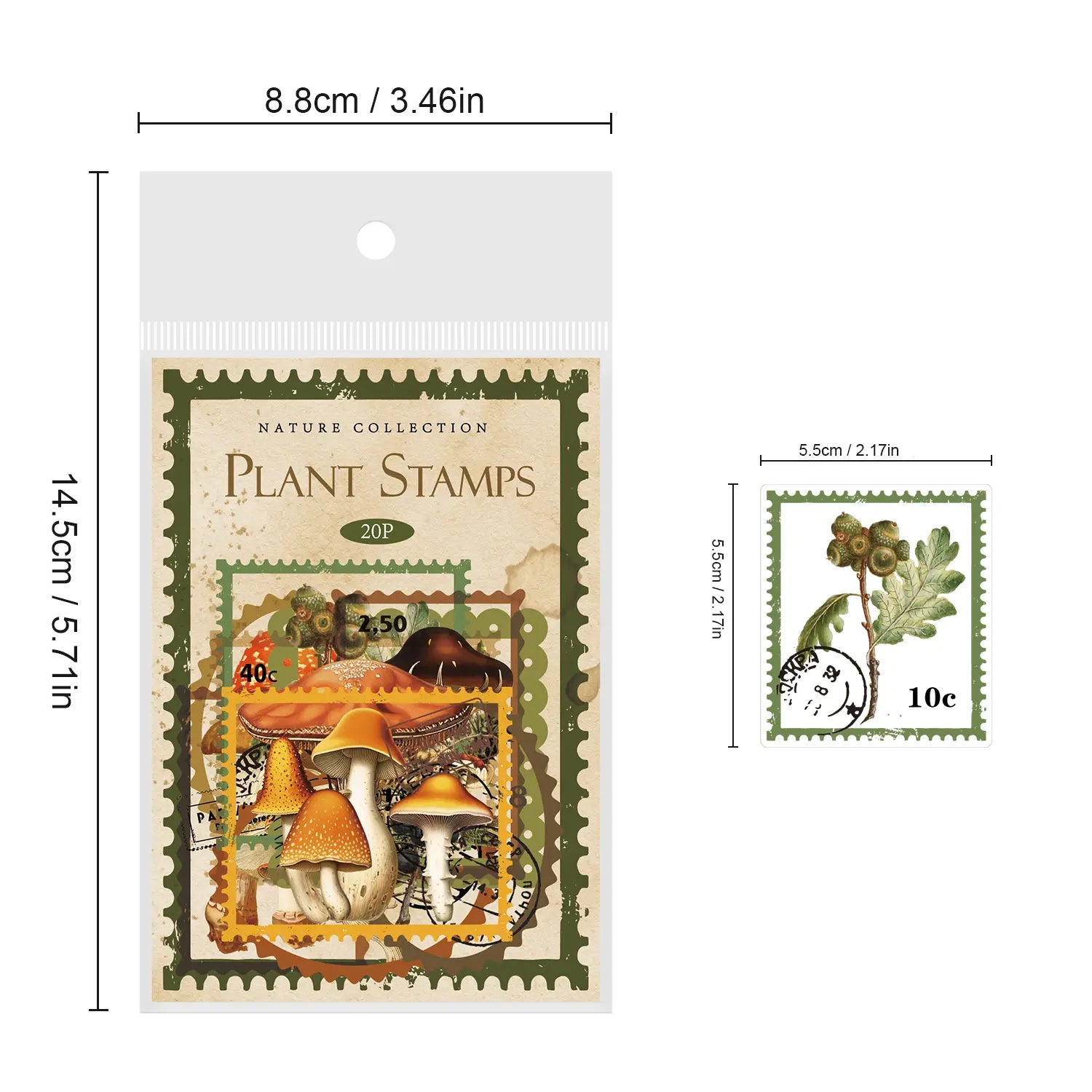 Autocollants PET de la série Nature – Feuilles et papillons, style tampon floral