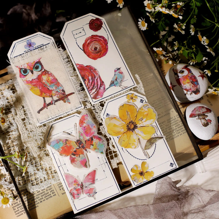 Oil Painting Style Rub-On Stickers | Hummingbird, Owl & Floral Transfers