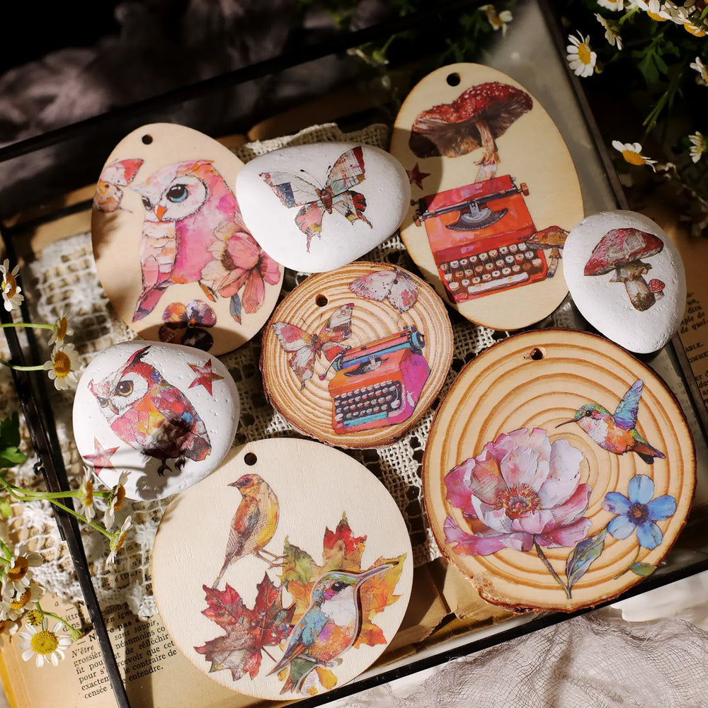 Oil Painting Style Rub-On Stickers | Hummingbird, Owl & Floral Transfers
