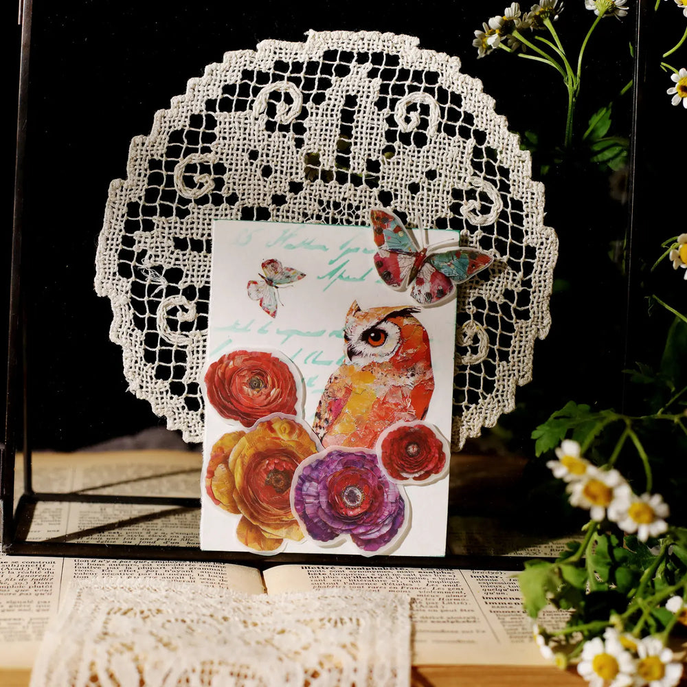 Oil Painting Style Rub-On Stickers | Hummingbird, Owl & Floral Transfers