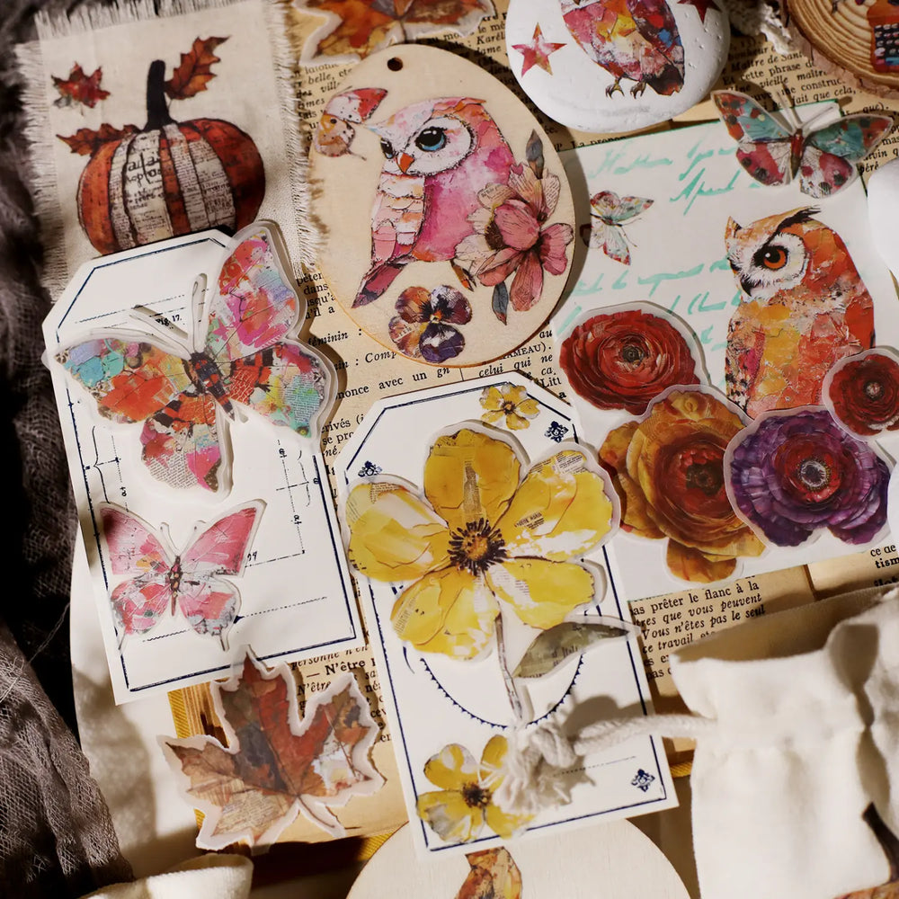 Oil Painting Style Rub-On Stickers | Hummingbird, Owl & Floral Transfers