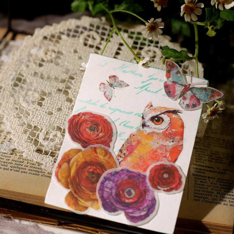 Oil Painting Style Rub-On Stickers | Hummingbird, Owl & Floral Transfers