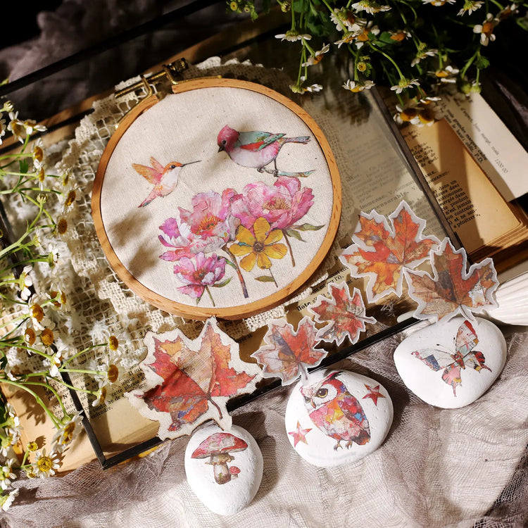 Oil Painting Style Rub-On Stickers | Hummingbird, Owl & Floral Transfers