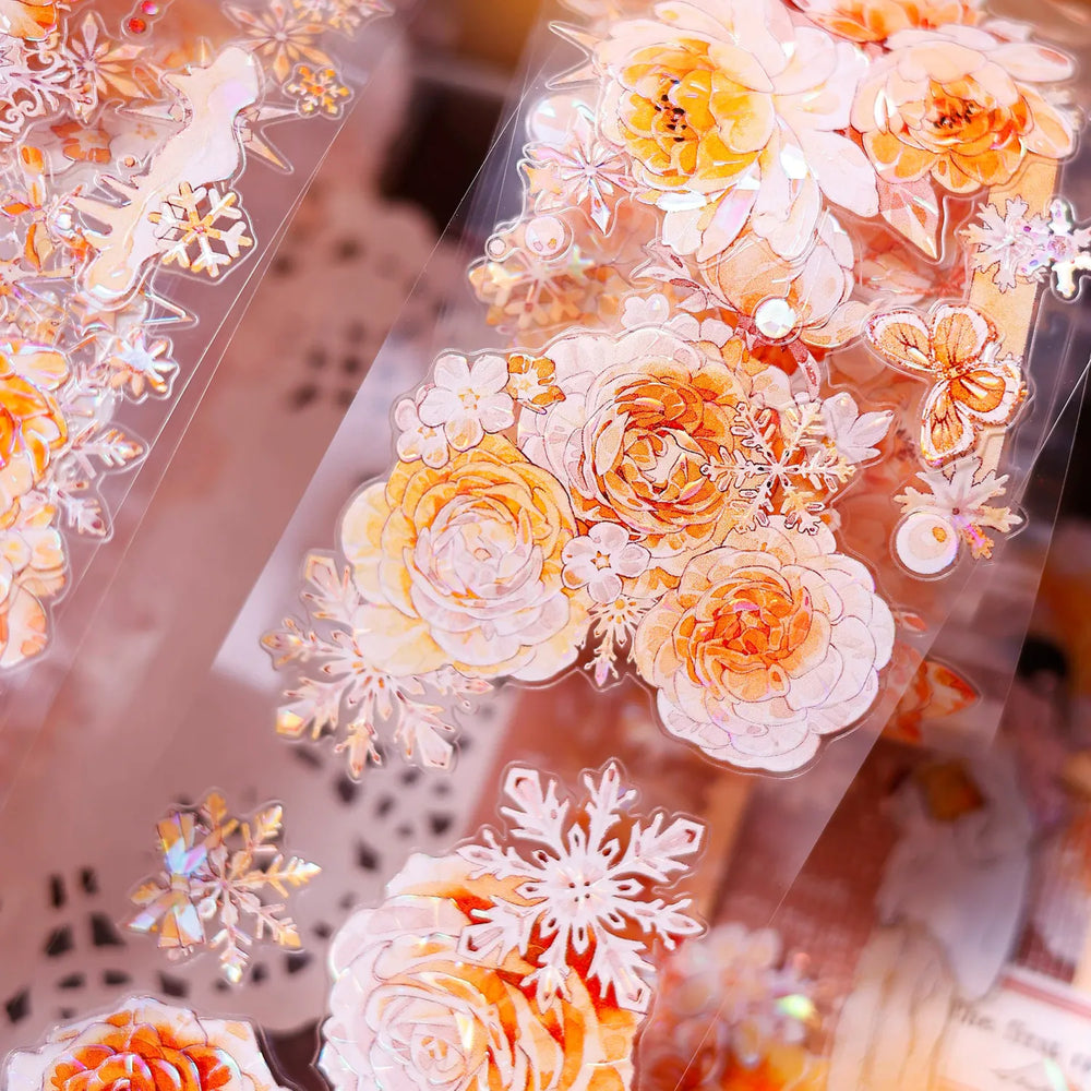Orange Floral Snowflake Die-Cut Washi PET Tape