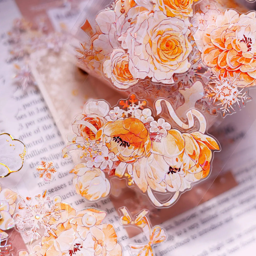 Orange Floral Snowflake Die-Cut Washi PET Tape