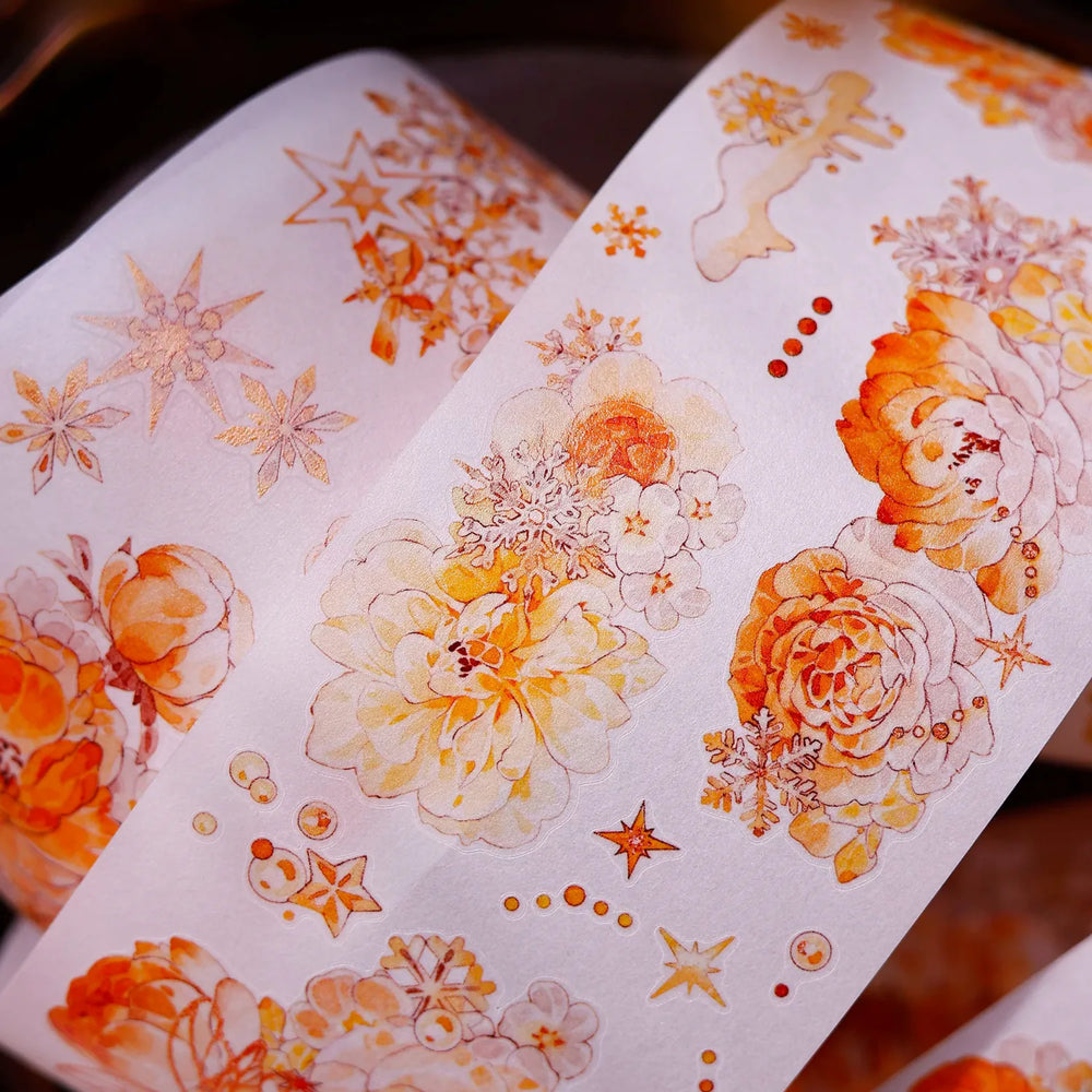 Orange Floral Snowflake Die-Cut Washi PET Tape