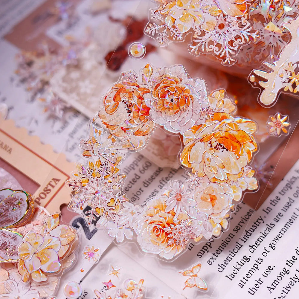 Orange Floral Snowflake Die-Cut Washi PET Tape