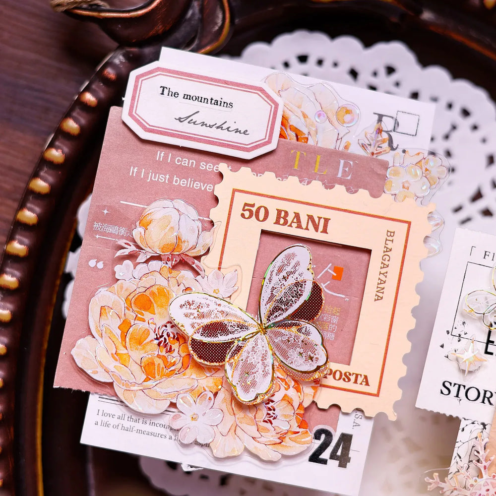 Orange Floral Snowflake Die-Cut Washi PET Tape