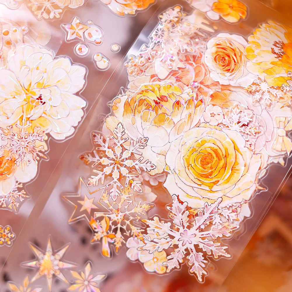 Orange Floral Snowflake Die-Cut Washi PET Tape