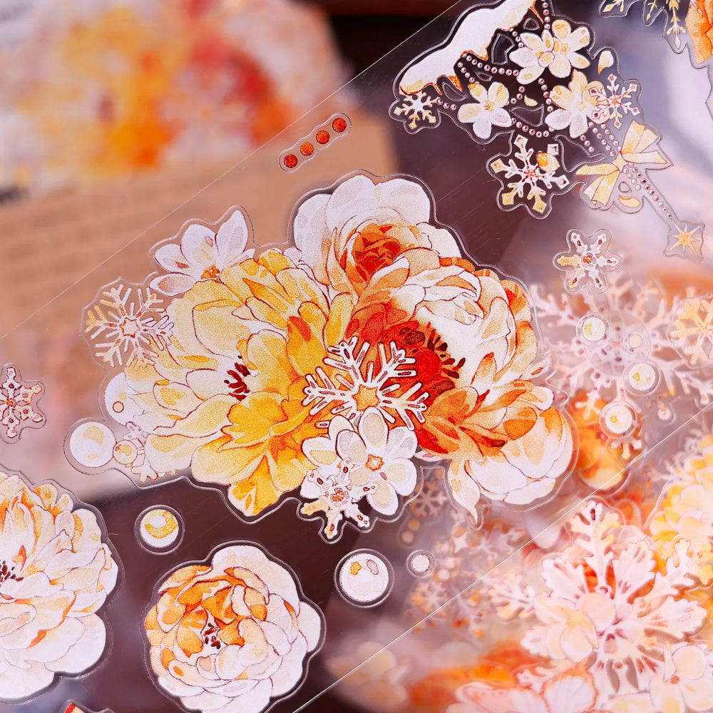Orange Floral Snowflake Die-Cut Washi PET Tape