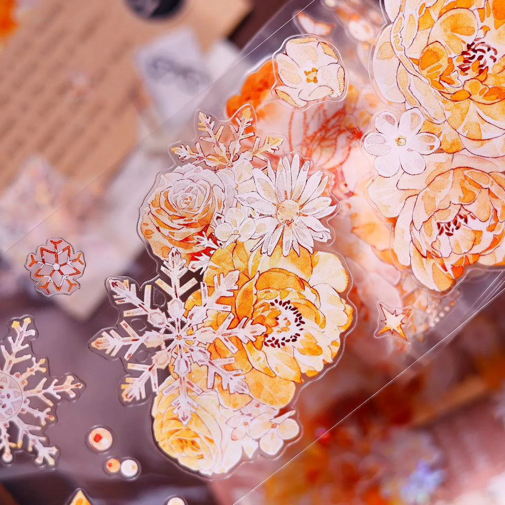 Orange Floral Snowflake Die-Cut Washi PET Tape