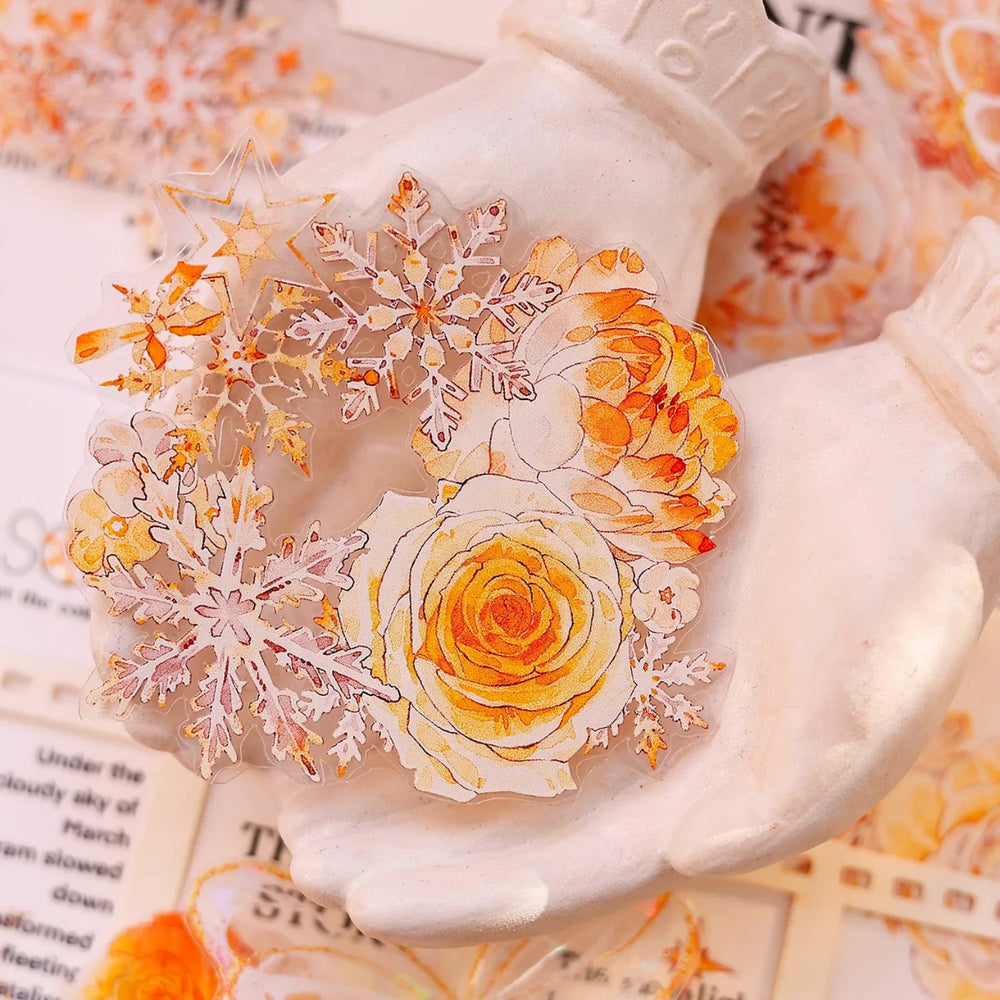 Orange Floral Snowflake Die-Cut Washi PET Tape