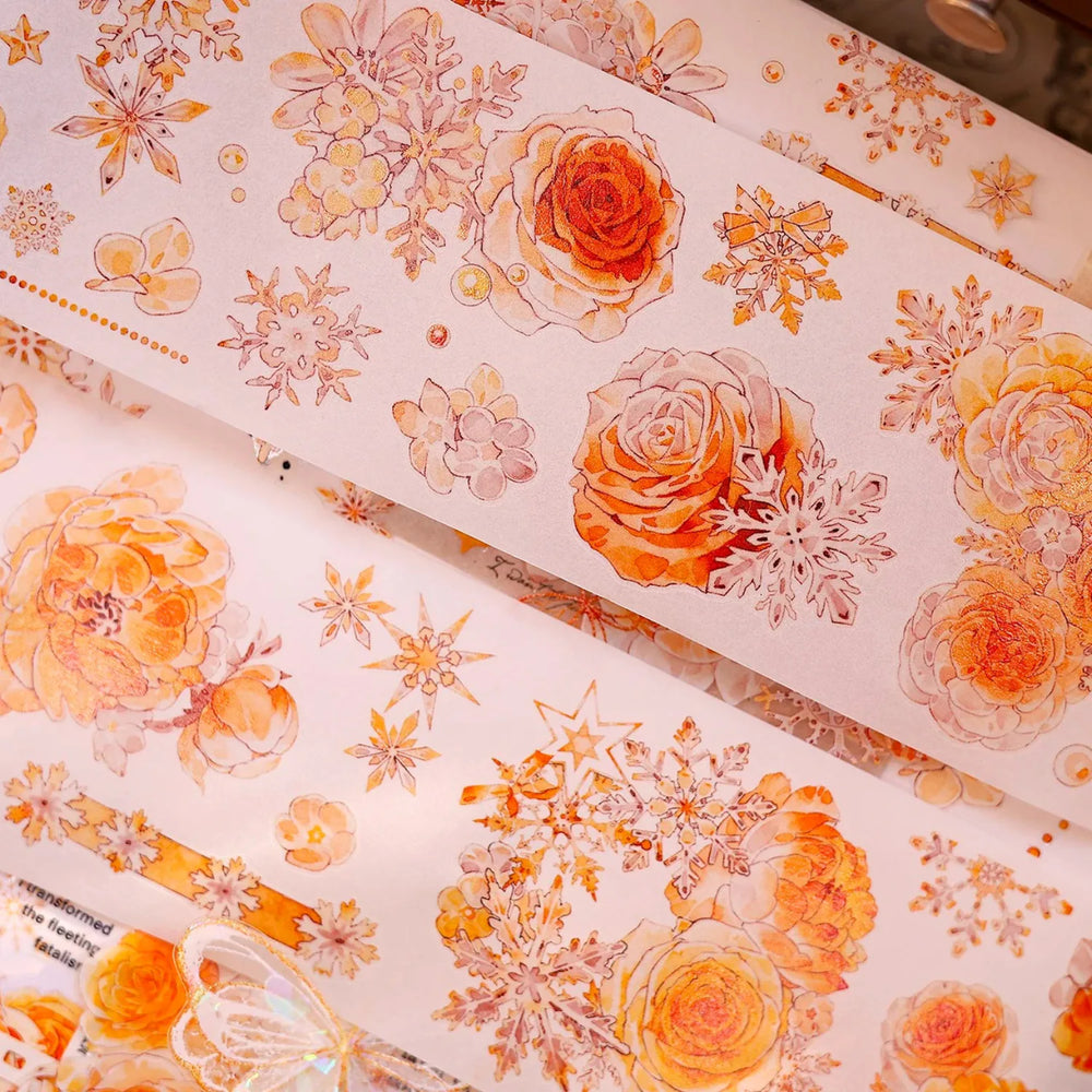 Orange Floral Snowflake Die-Cut Washi PET Tape