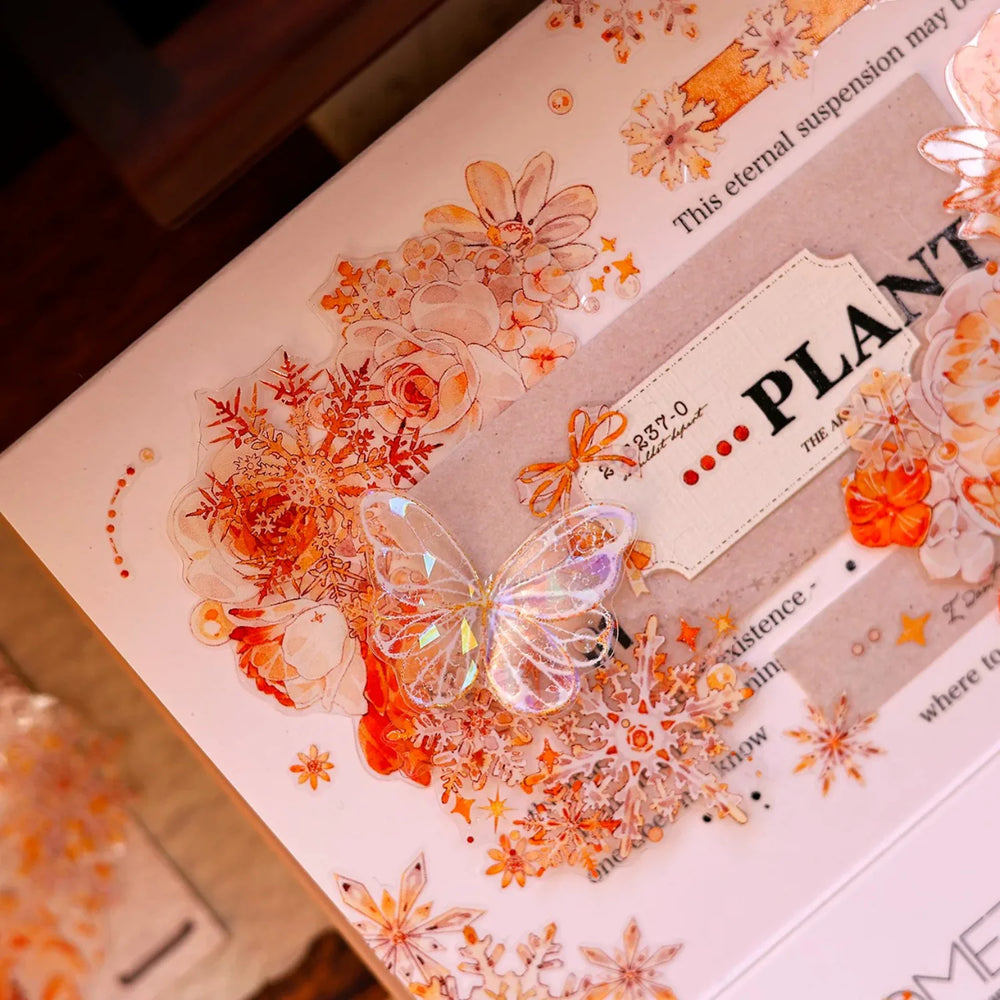 Orange Floral Snowflake Die-Cut Washi PET Tape