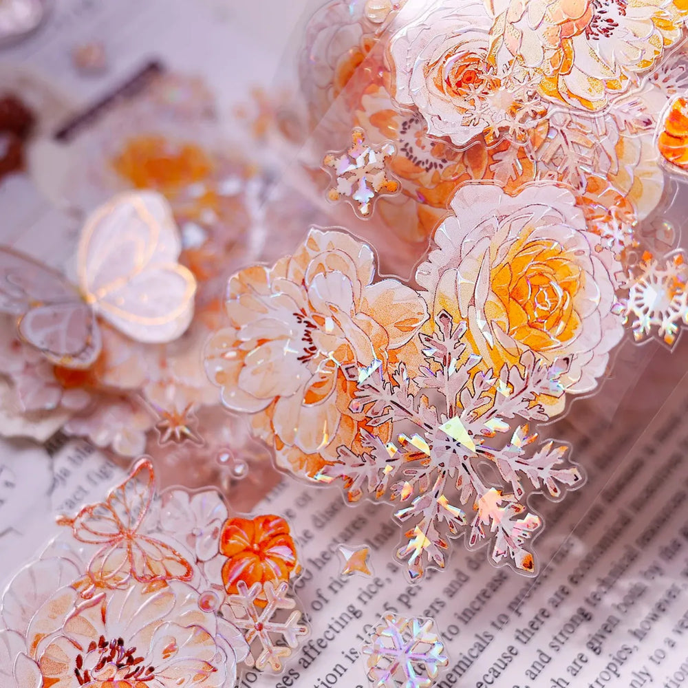 Orange Floral Snowflake Die-Cut Washi PET Tape