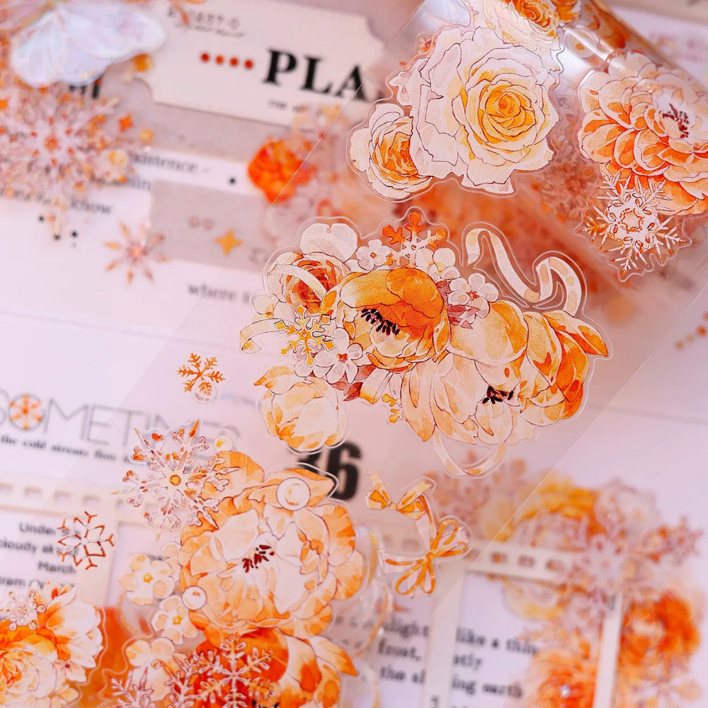 Orange Floral Snowflake Die-Cut Washi PET Tape