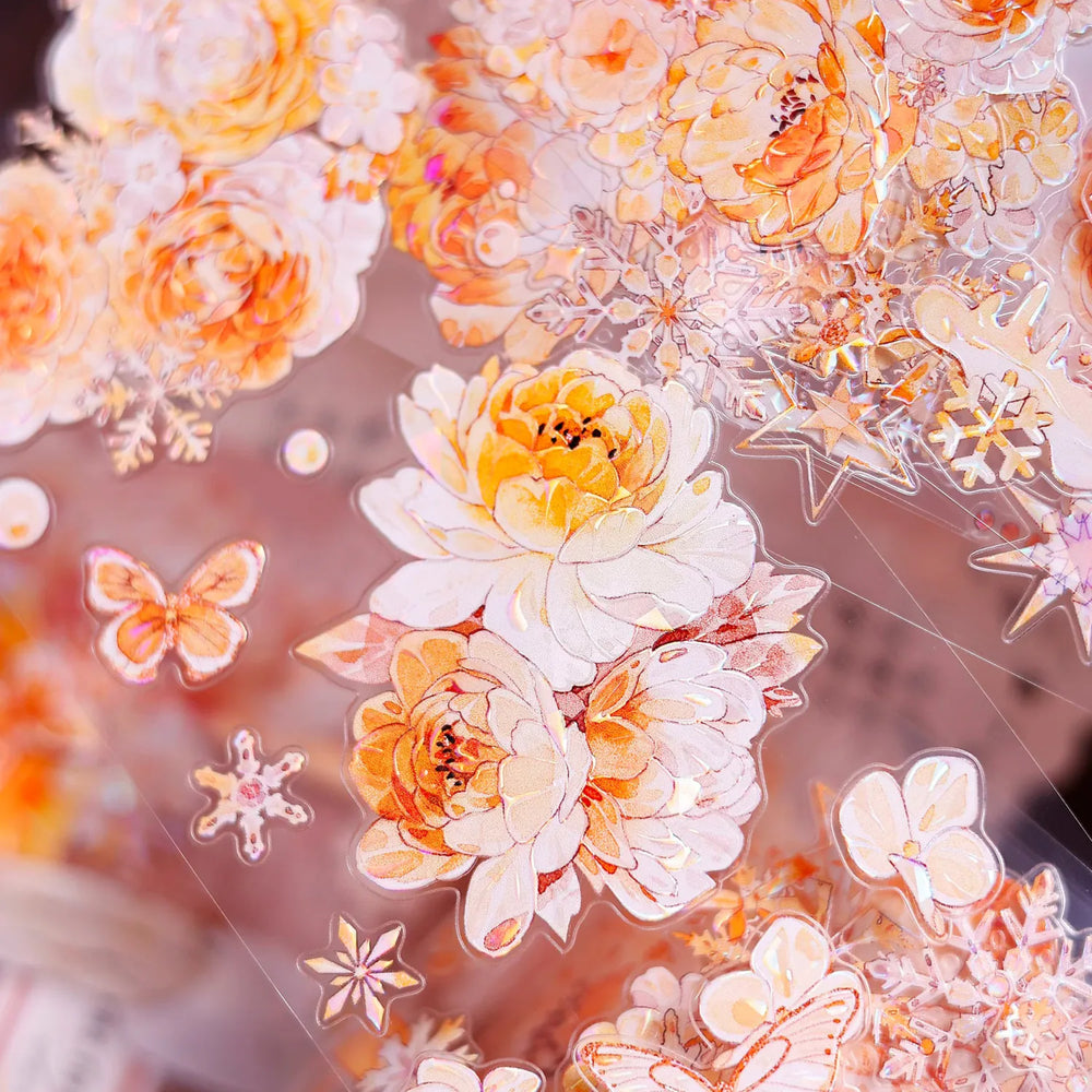 Orange Floral Snowflake Die-Cut Washi PET Tape
