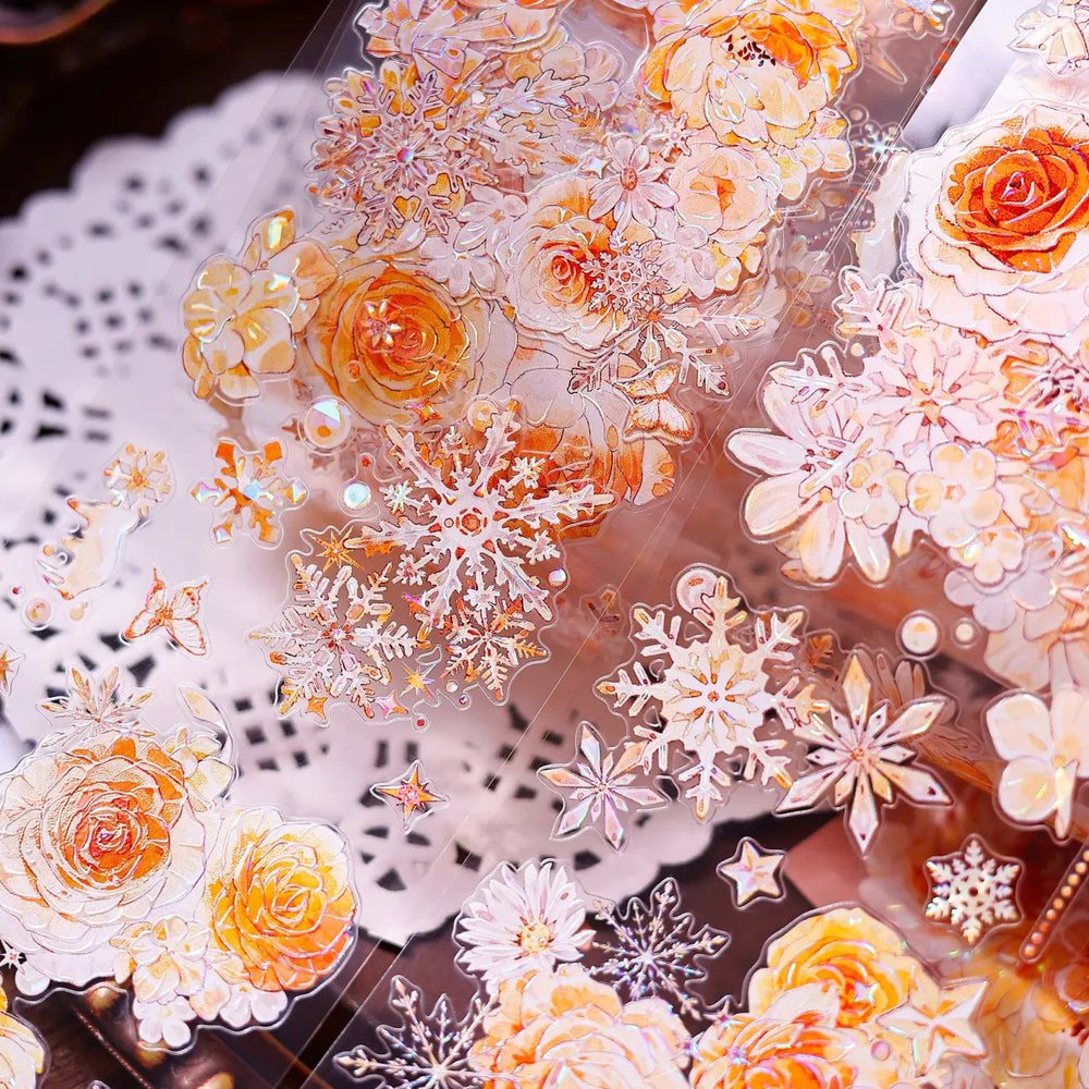 Orange Floral Snowflake Die-Cut Washi PET Tape